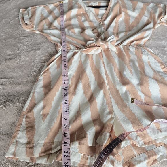 Lou & Grey Loft Chevron Romper V-neck Cotton Short Sleeve Pockets Women Size M - Picture 9 of 16